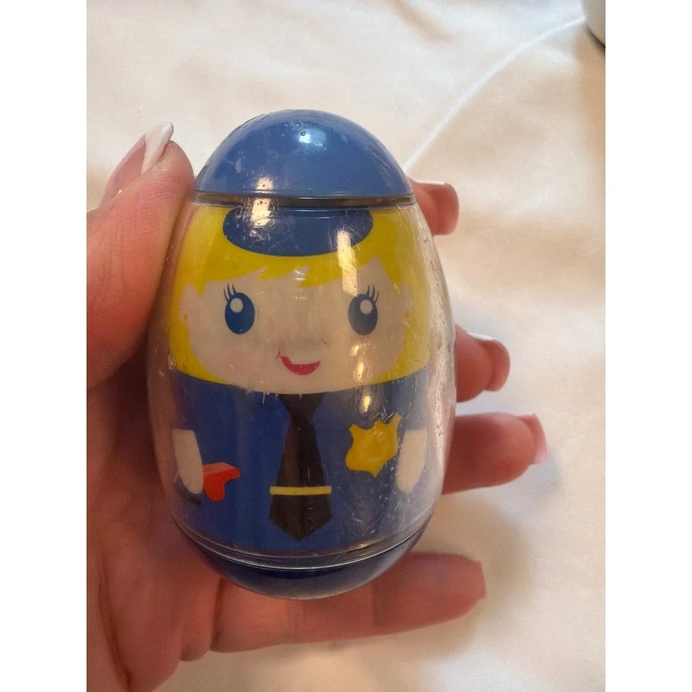 Set of 4 Roly Poly Wobble Egg Toys Astronaut Police Construction Girl Figures